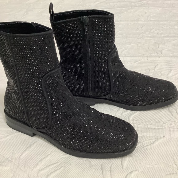 Zara flat black rhinestone ankle boot 37 EU 6.5/7 US - Picture 6 of 10